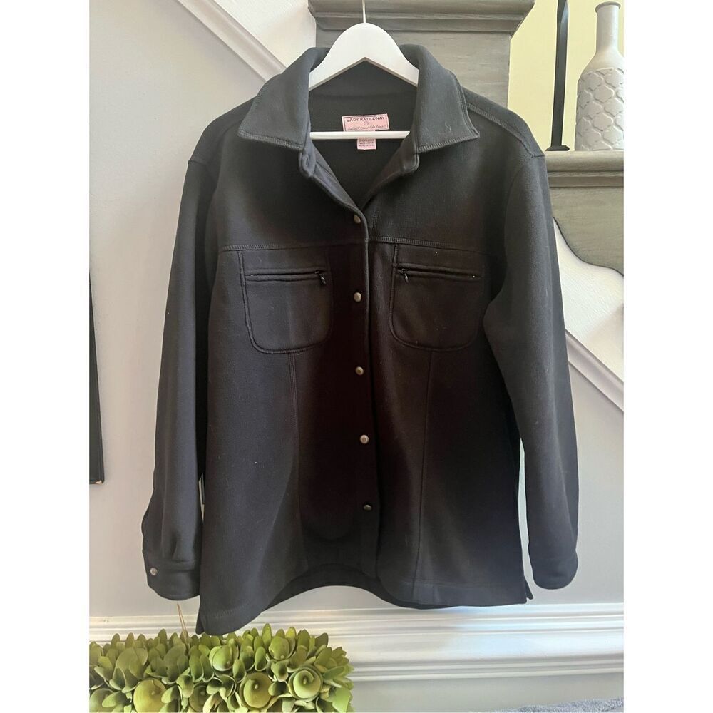 Lady Hathaway Black Fleece Button Down Shirt Shacket Sz M EUC